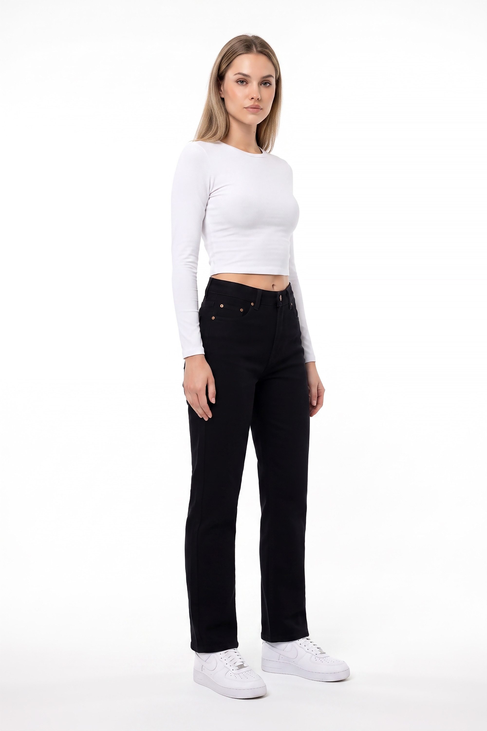 ESRA Regular-fit-Jeans Damen Jeans Straight Leg Stretch Jeans Damen Gerades Bein Jeanshose Straight Jeans Damen Geradeschnitt High Waist Jeanshose bis Übergröße – Bild 4 von 5