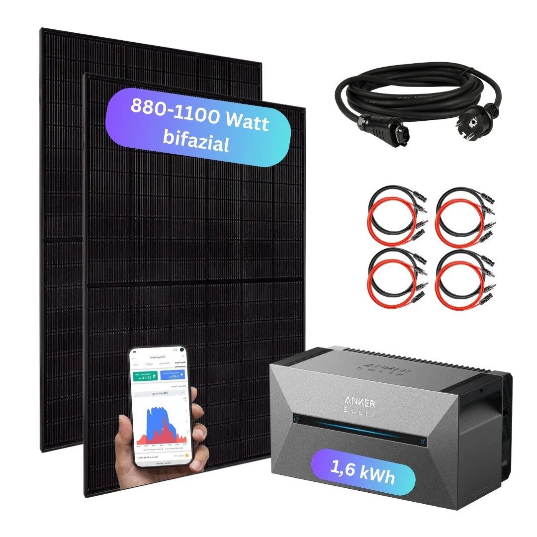 MyVoltaics Balkonkraftwerk Erweiterungs-Set 880 Watt für Balkonkraftwerke mit 1,6 kWh AC Speicher, 800 W, bifaziale Module (bis zu +30% mehr Modulleistung), (Set, 3-St., Anker Solarbank AC für bestehende Balkonkraftwerke, gratis SmartMeter), Genehmigungsfrei, jetzt mit versandkostenfreier Lieferung