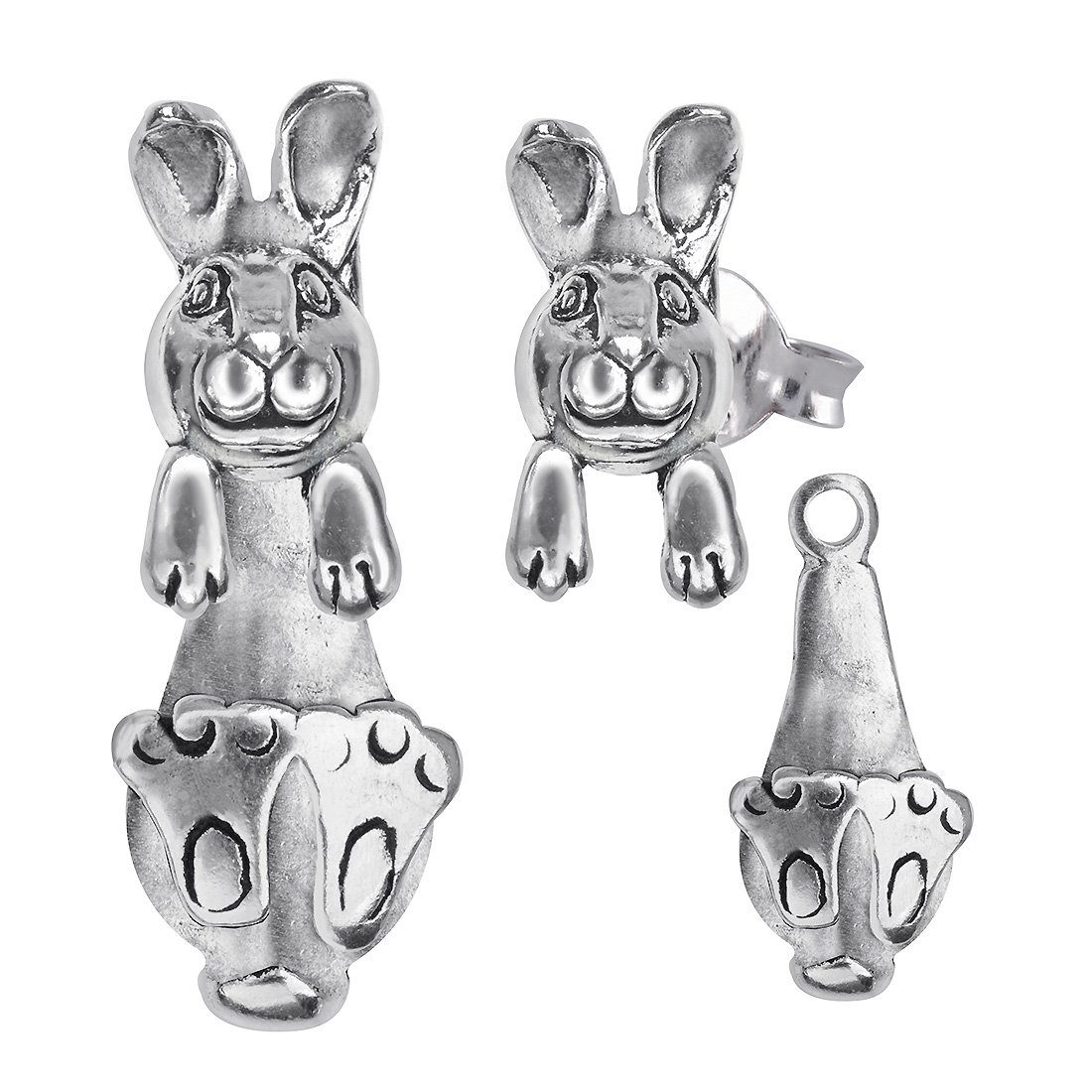 925 SO-386, antik Ohrstecker in 1 Hase geschwärzt Sterling Kaninchen Materia Paar Silber, 2 Kinderohrringe