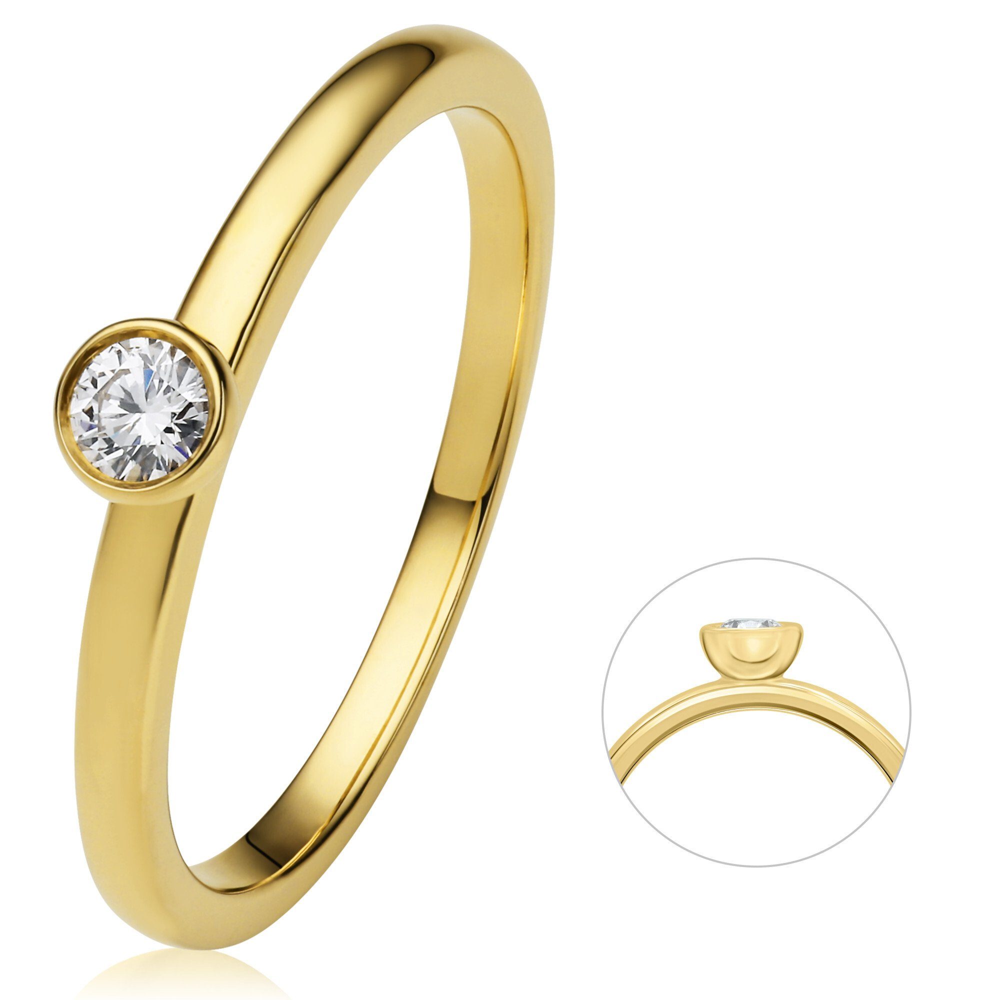 ONE ELEMENT Diamantring 0.1 ct Diamant Brillant Zarge Ring aus 750 Gelbgold, Damen Gold Schmuck Zarge