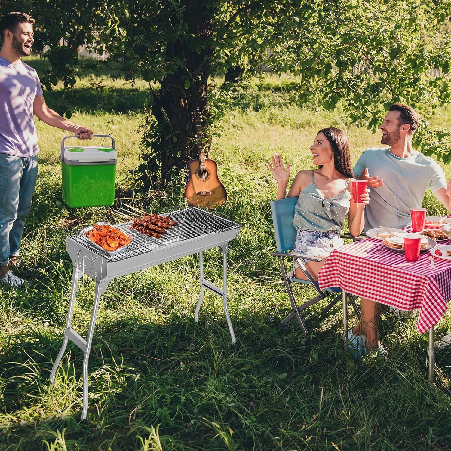 LALAHO Holzkohlegrill Grill Edelstahl mit Grillrost Ablage Klappbeine, Klappgrill 70x31x71cm für Garten & Camping – Bild 4 von 5