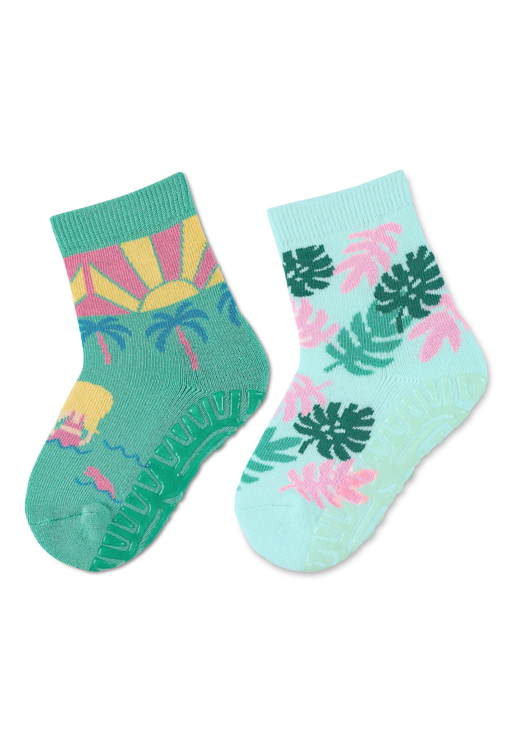 Sterntaler® ABS-Socken Fliesen Flitzer AIR Palmen + Blätter, 2er-Pack (2er Pack Fliesensocken mit Anti-Rutsch-Sohle) Rutschsocken mit Vollplüsch, ABS- Socken mit süßen Motiven grün