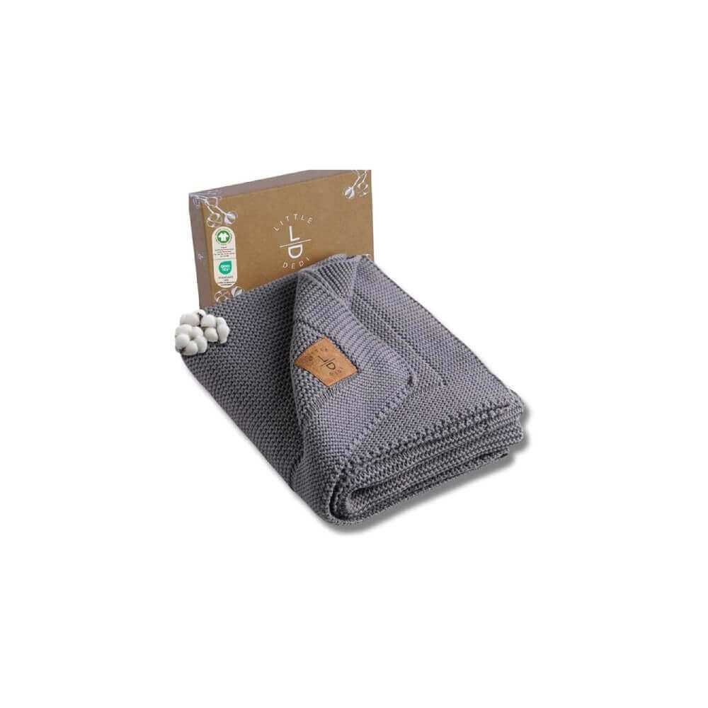 Babydecke Baby Strickdecke, %100 Bio Baumwolle, Atmungsaktiv, 80x100cm, Grau, Little Dedi