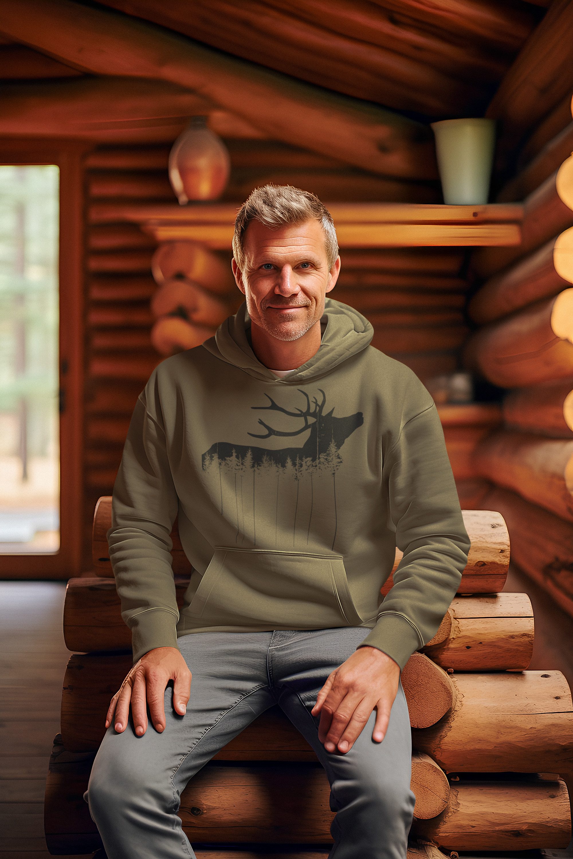Baddery Kapuzenpullover Jäger Hoodie: "Waldhirsch" - Geschenk für Jäger, ho günstig online kaufen