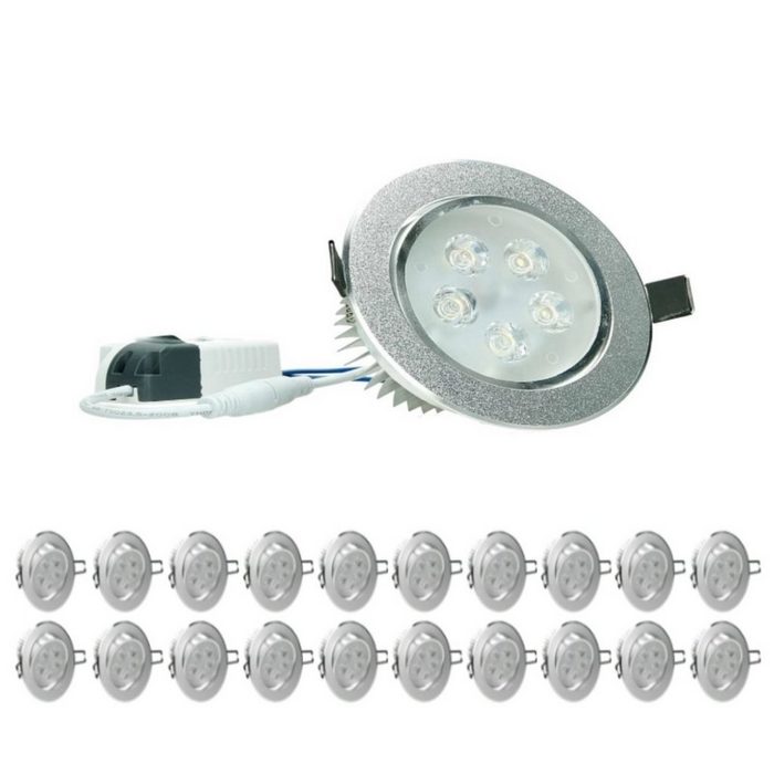ECD Germany LED Einbaustrahler 20x LED Einbaustrahler Leuchte 5W Kaltweiß