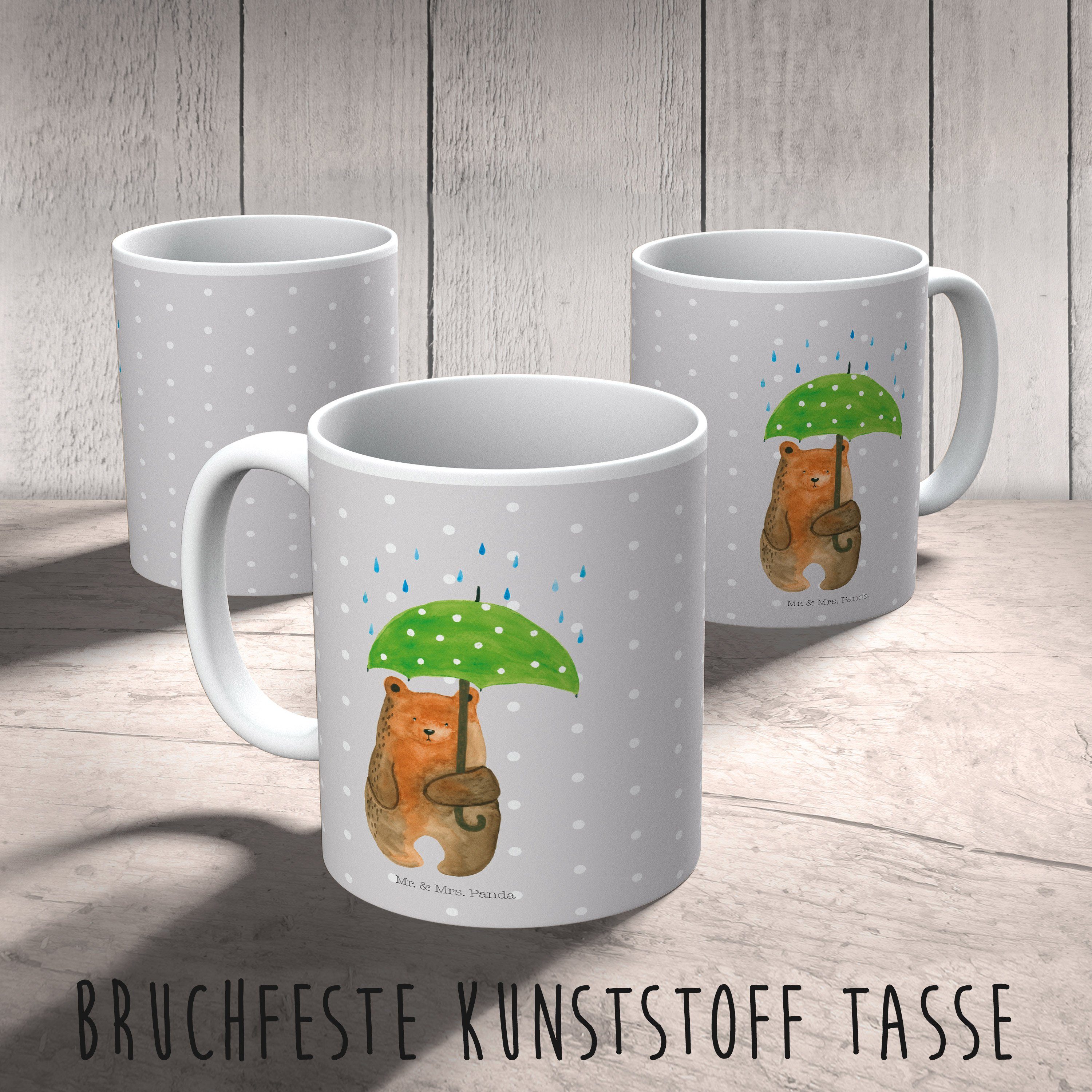 Outdoorgeschirr, Grau Geschenk, Regenschirm mit Panda Mr. & Teddy, Kunststoff Kinderbecher - Pastell Mrs. Bär -