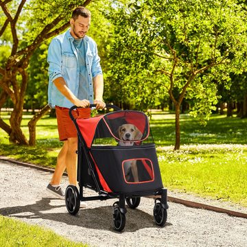 PawHut Hundebuggy Haustierwagen Klappbar Katzenbuggy mit 2 Sicherheitsleinen, (1-tlg), bis 30 kg für mittelgroße Hunde