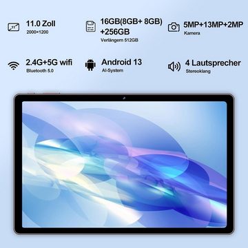 AOCWEI Tablet (11", 256 GB, Android 13, 5G, Tablet mit Tastatur Maus,5GWLAN (512GB TF)Octa-Core 8600mAh 2000 x1200)
