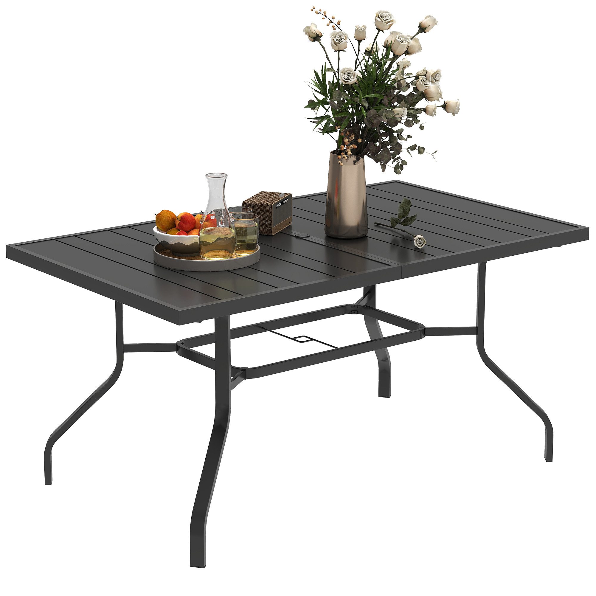 Outsunny Gartentisch mit Schirmloch, Latten-Design (wetterfest günstig online kaufen
