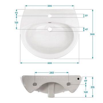 Calmwaters Waschbecken Essential (Hänge-Waschtisch, 1-St), 60 cm, Keramik, Weiß, Überlauf, Hahnloch mittig, 05AB2265