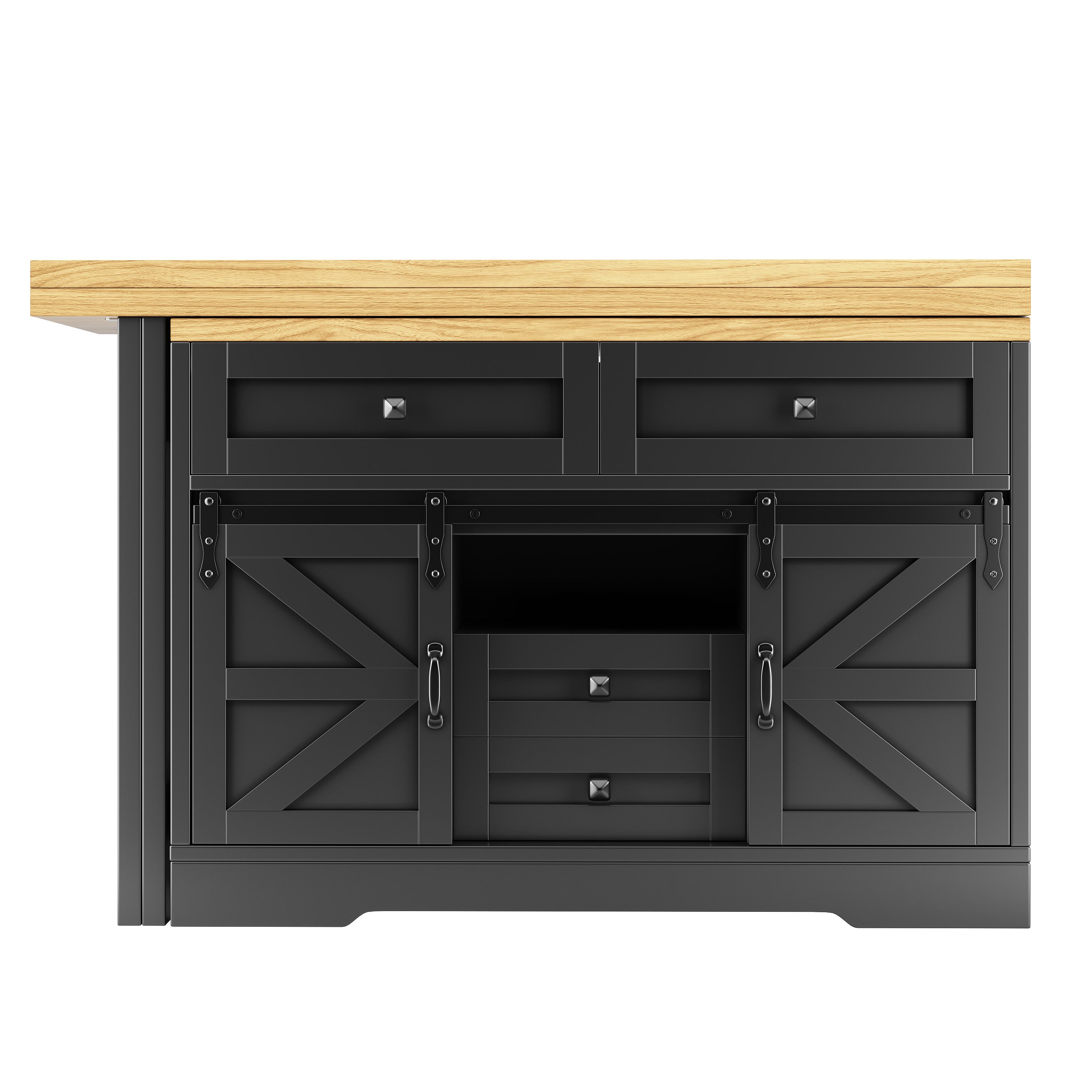 Flieks Kücheninsel mit 360° drehbarer und klappbarer Esstisch, Schiebetüren Landhausstil, (Holzoptik Tischplatte Tiefe 40-80cm, Längenverstellbar 120-197 cm), a – Bild 5 von 5