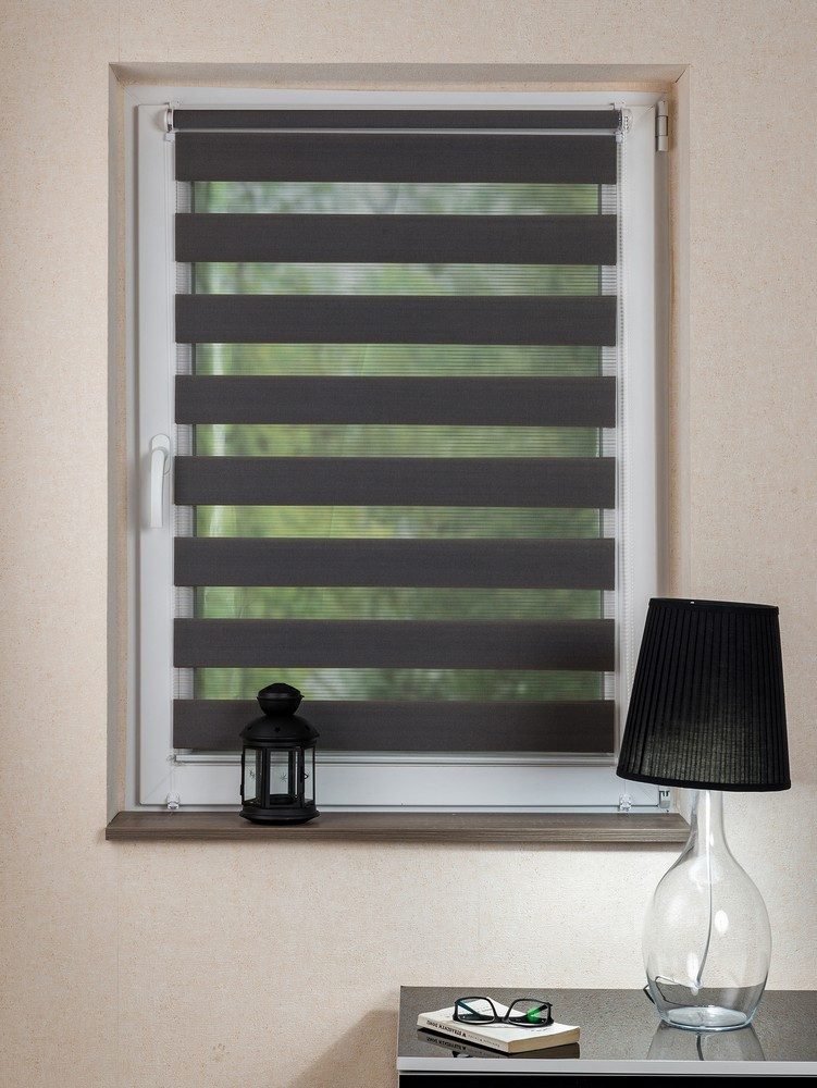 Doppelrollo, MDEKOR, Pflegeleichtes Rollo, stufenlos verstellbar, einfache Montage, Grau 38x150 cm