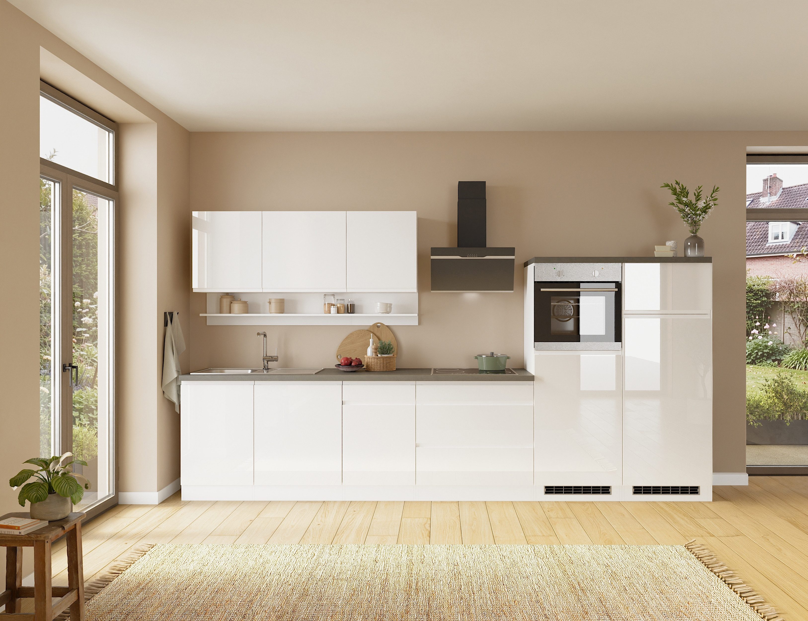 KOCHSTATION Küchenzeile KS-Virginia,neu in verbesserter Ausführung, Breite 360 cm, Softclose, wahlweise mit E-Geräten und Induktion