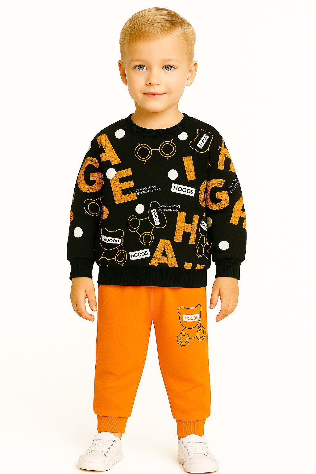 Lorey Medtec Freizeitanzug Junge Outfit, 2er Set, Pullover, Hose, 100 % Baumwolle, Schwarz (Pullover + Hose)