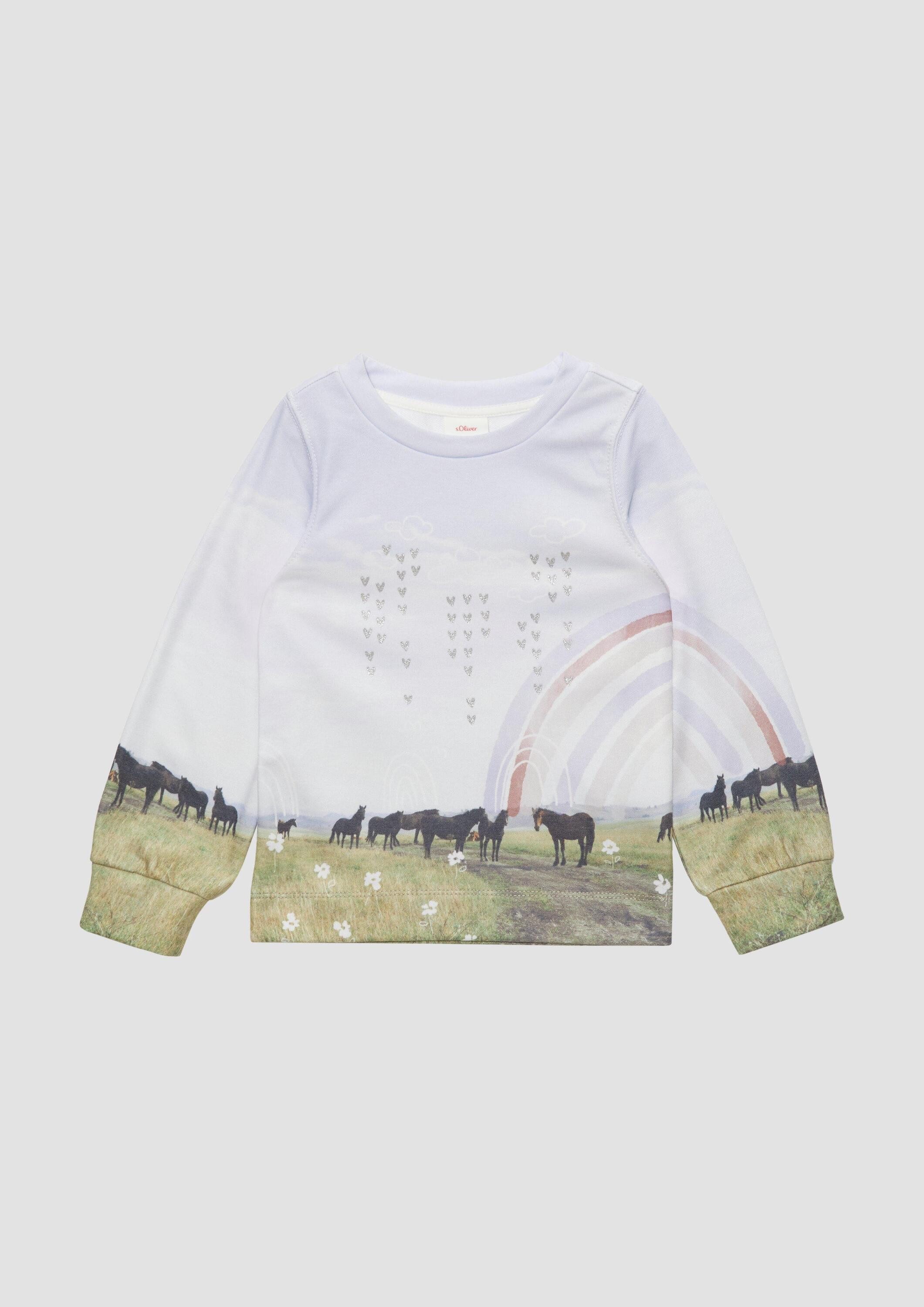 s.Oliver Sweatshirt Sweatshirt Gemustertes Sweatshirt mit Glitzer-Herzchen