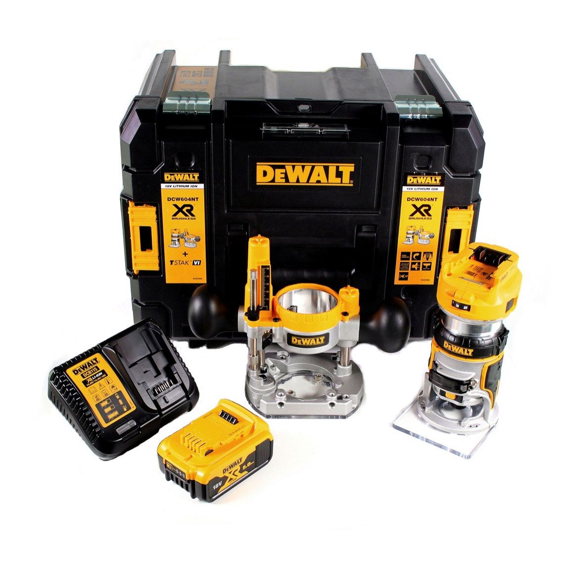 DeWalt Oberfräse DCW 604 P1 Akku Kombifräse 18V 55mm + 1x Akku 5,0Ah + Ladegerät