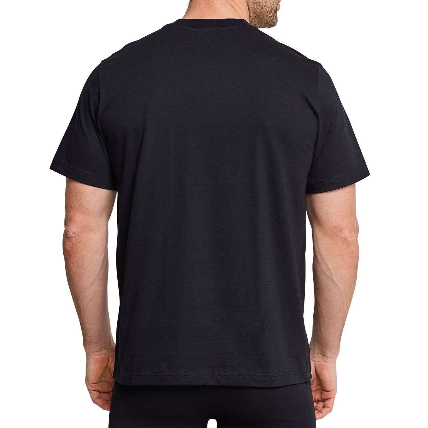 (4-tlg) Essentials Rundhals-Ausschnitt Schiesser T-Shirt Schwarz