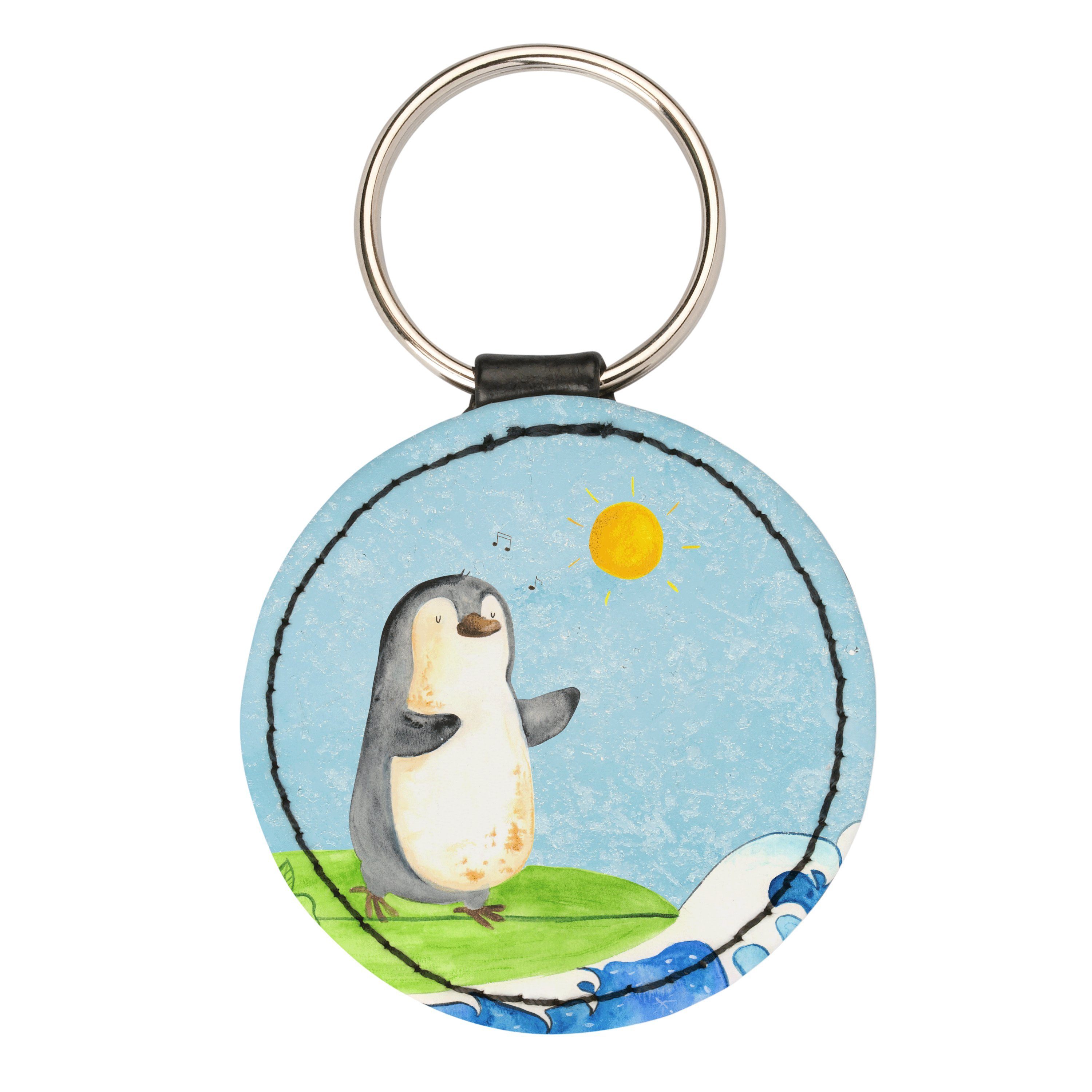 Mr. & Mrs. Panda Schlüsselanhänger Pinguin Surfer - Eisblau - Geschenk, Schlüsselanhänger, Taschenanhäng (1-tlg)