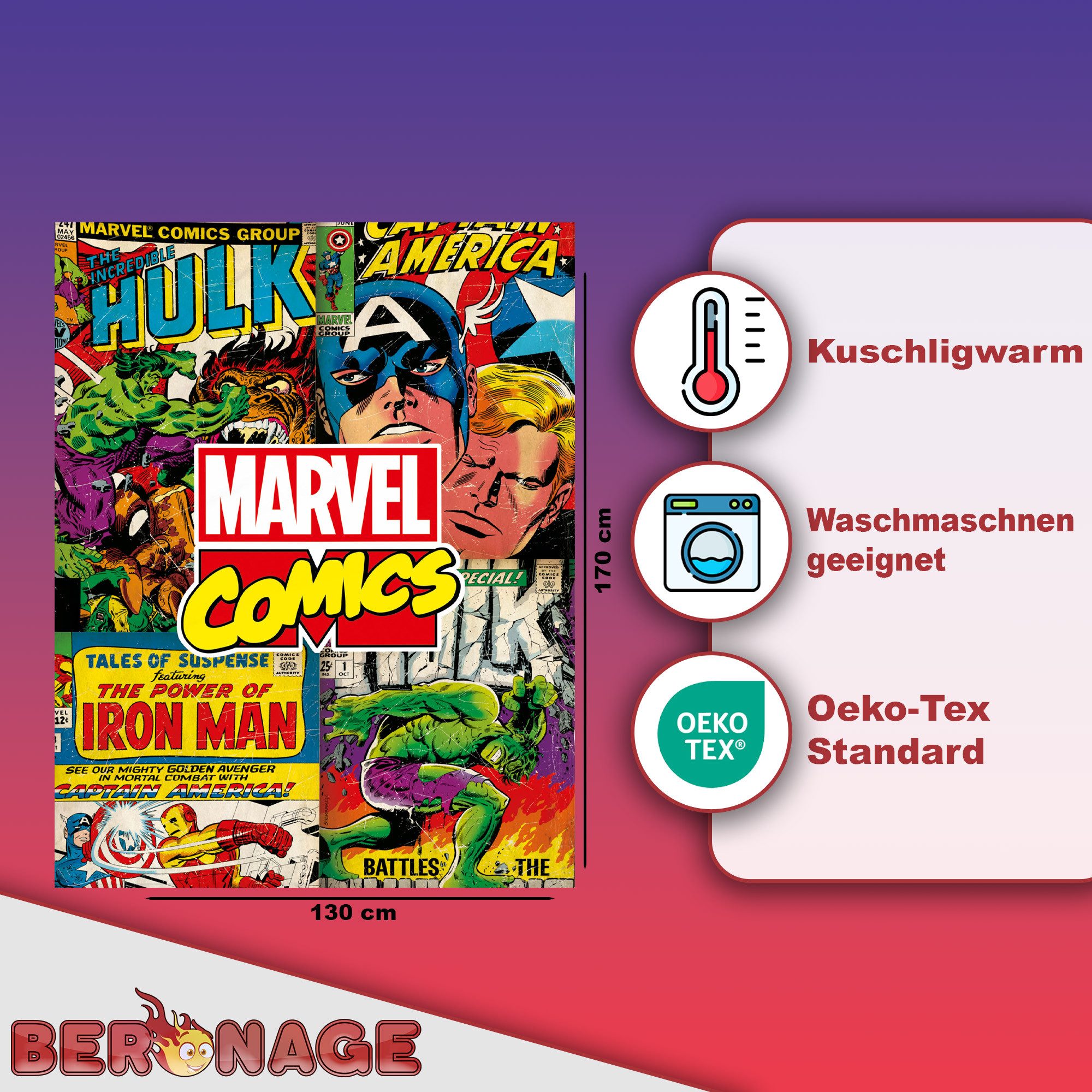 Wohndecke Marvel Decke Comics 130x170 cm, günstig online kaufen
