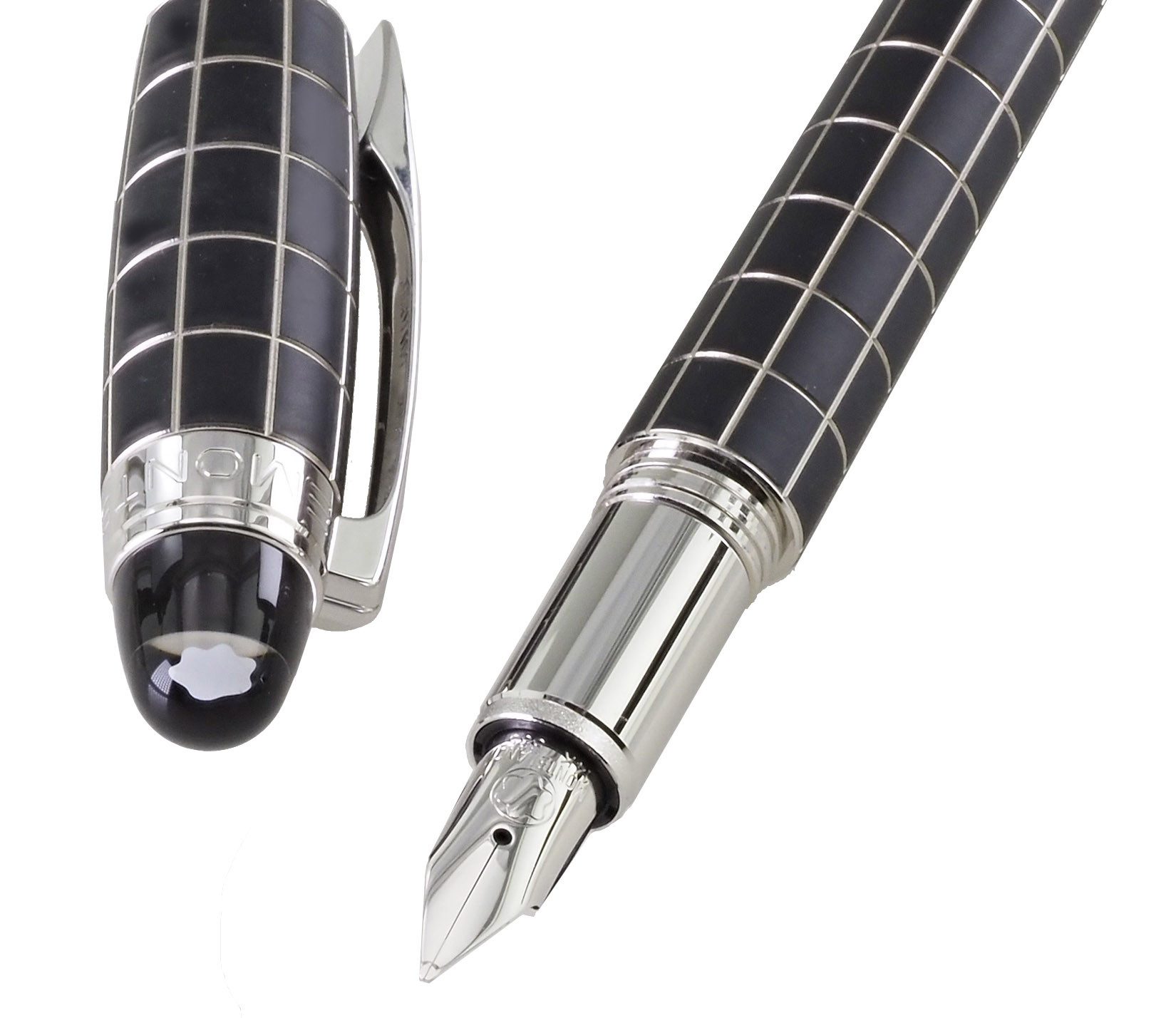 MONTBLANC Füllfederhalter Starwalker Black Mystery MB8854 Platinum, handgefertigte Feder aus 14 Karat Gold 585 mit rhodinierter Intarsie
