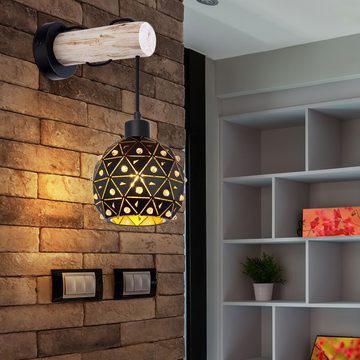 etc-shop LED Gartenstrahler, Leuchtmittel nicht inklusive, Wandlampe Wandleuchten Wohnraumleuchte Holz mit Kristallschirm in