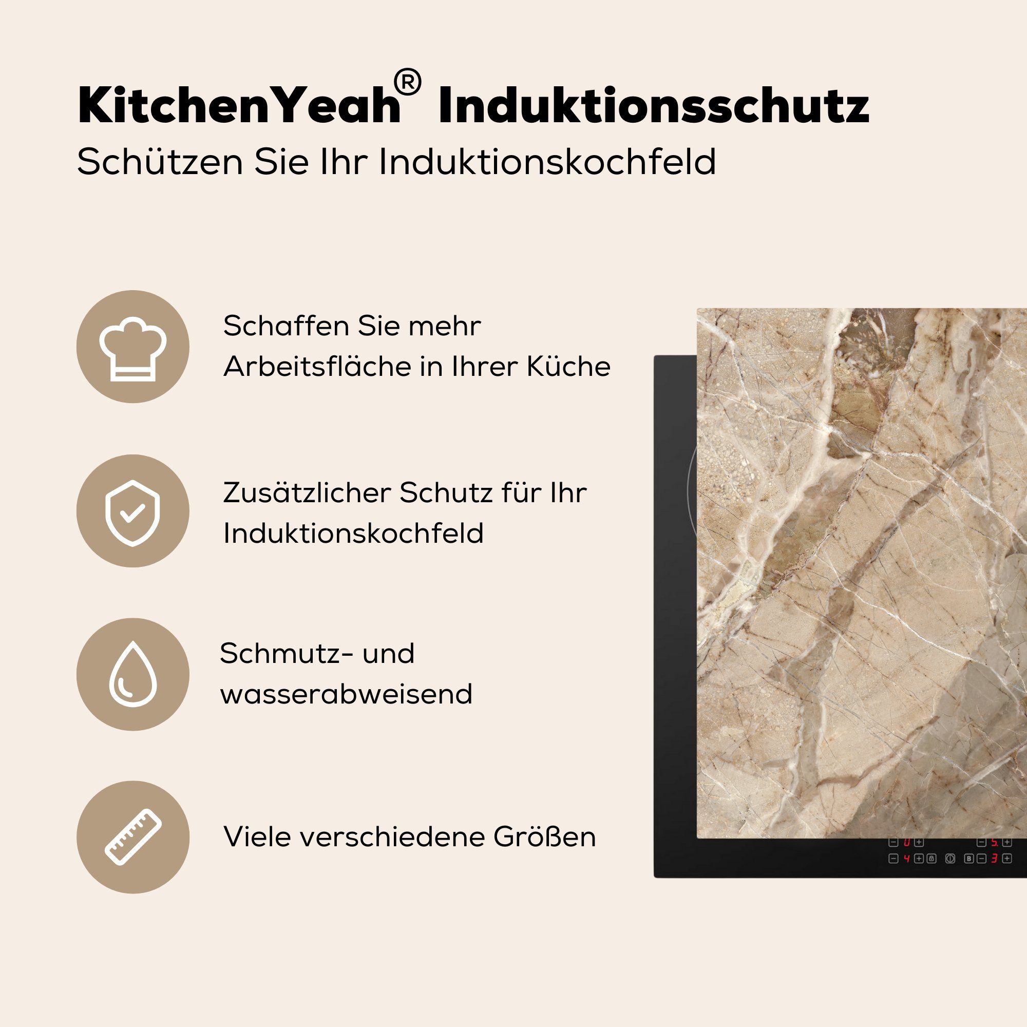 MuchoWow Herdblende-/Abdeckplatte für Weiß 78x78 cm, tlg), Granit, (1 Kristall Vinyl, - - küche Arbeitsplatte Braun Ceranfeldabdeckung, 