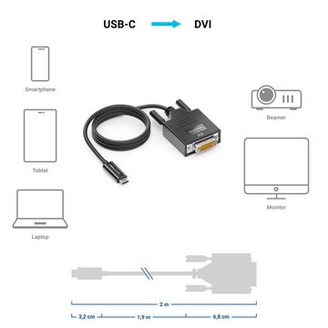 deleyCON deleyCON 2m USB-C auf DVI Kabel USB C Stecker auf DVI Stecker PC Video-Kabel