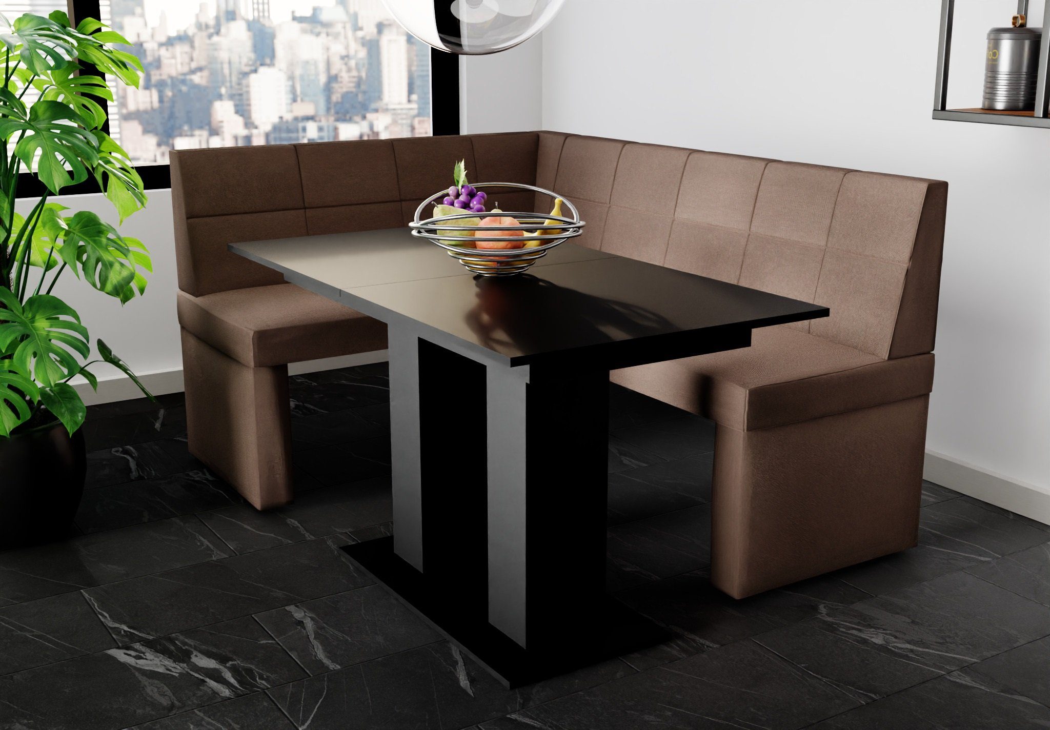 Fun Möbel Eckbankgruppe Eckbankgruppe „BLAKE“ Größe 168x128cm mit Tisch Schwarz, ausziehbarer Tisch | Eckbankgruppen