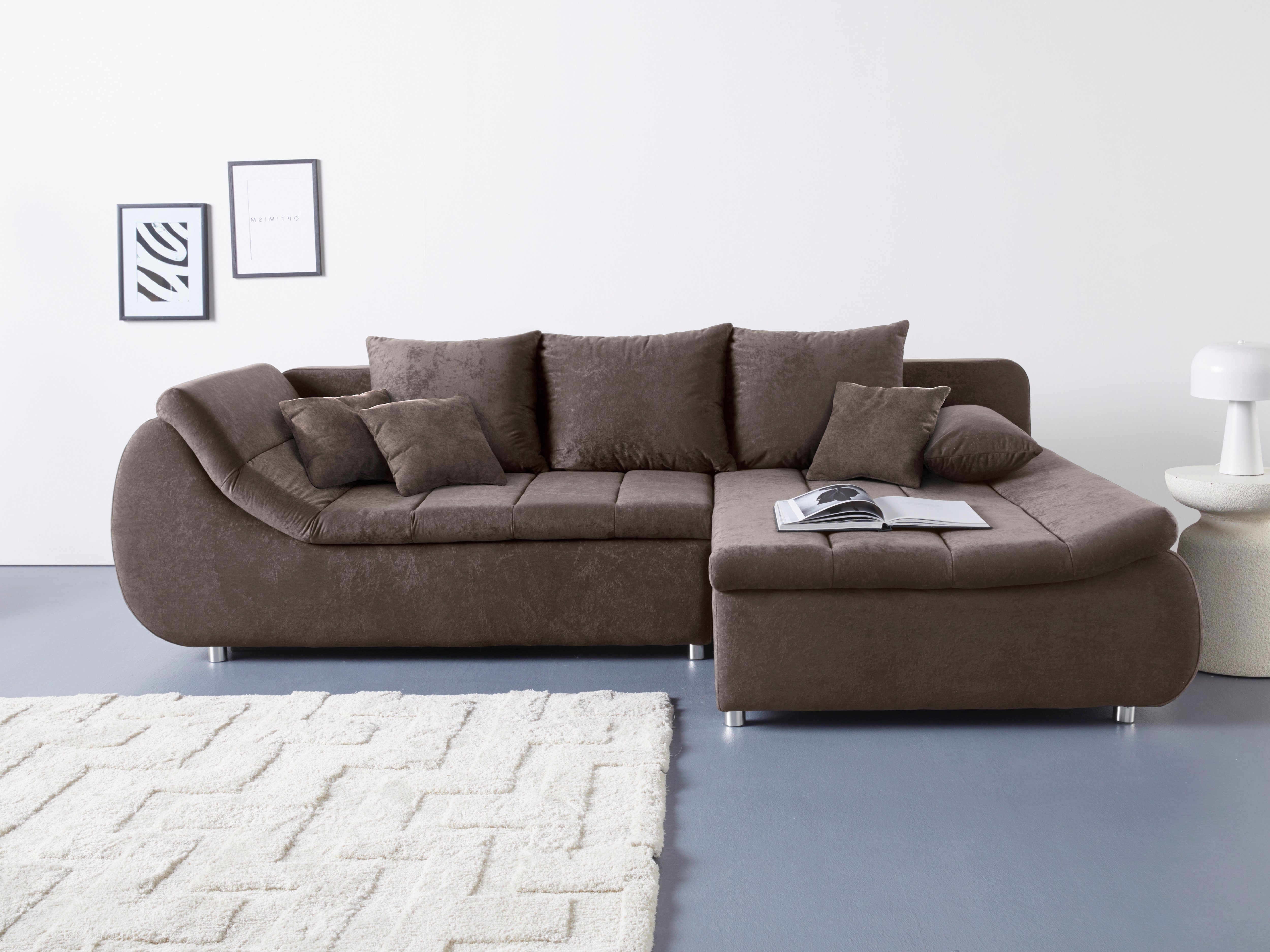 INOSIGN Ecksofa Imola, elegant und modern, aktuelle Steppung im Sitz, bequem, L-Form, frei im Raum stellbar, wahlweise mit Bettfunktion und Bettkasten