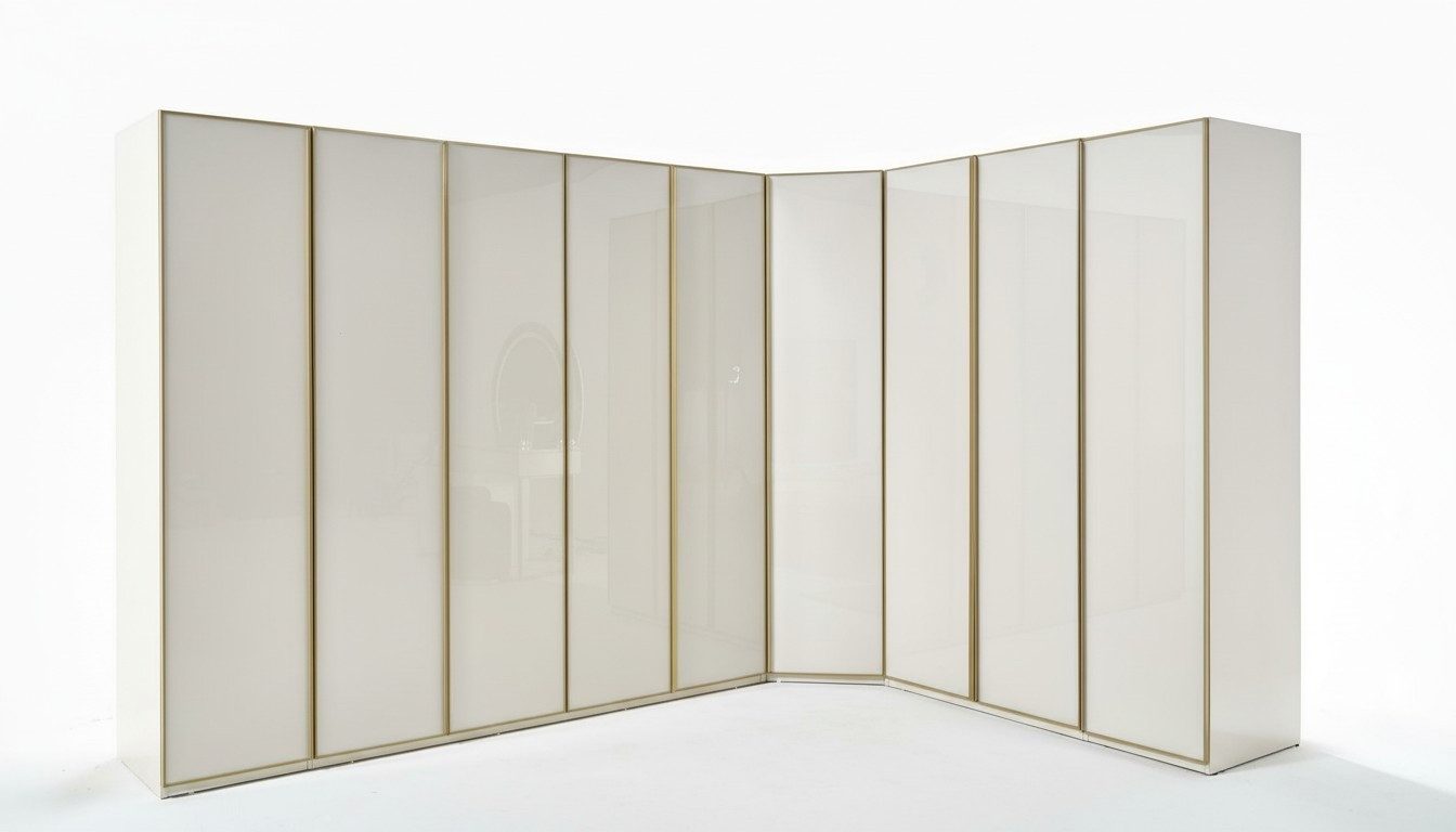 Xlmoebel Eckkleiderschrank Hochglanz Kleiderschrank Luxus Möbel Gold Beige für Schlafzimmer (Hochglanz Kleiderschrank Gold Beige) Made in Europa