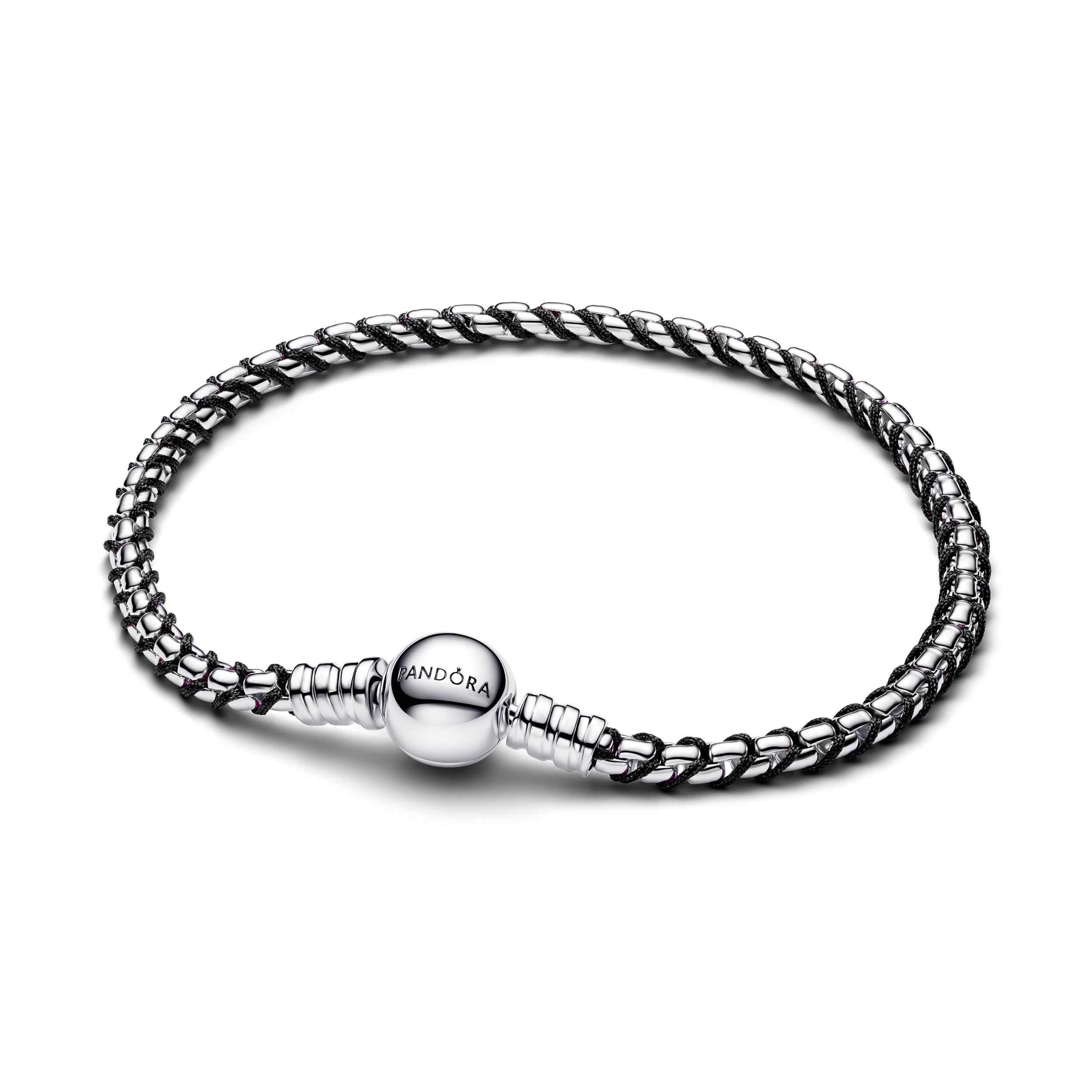 Pandora Armband Pandora Armband Schwarze Kordel Kastenkette Silber 593816C02-18 cm