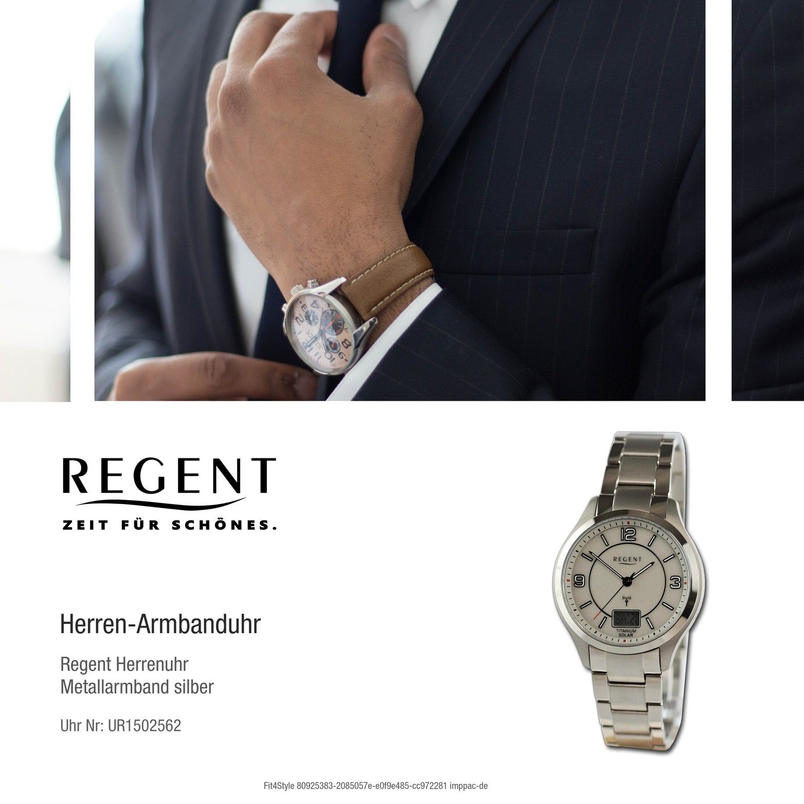Herren Herrenuhr groß Regent Gehäuse, Regent extra (ca. 42mm) Armbanduhr, rundes silber, Metallarmband Quarzuhr