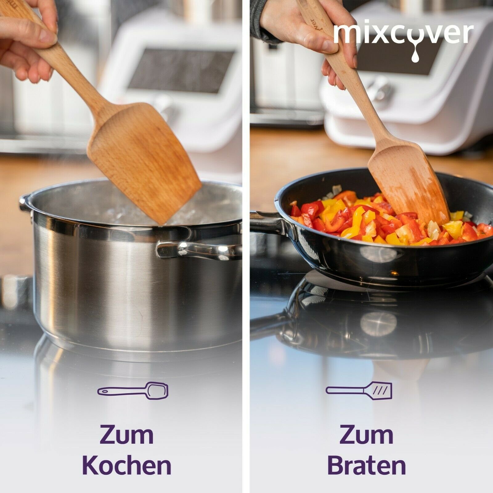 Mixcover Monsieur Connect & Nachhaltiger Holzspatel Zubehör mixcover Cuisine Küchenmaschinen-Adapter Smart