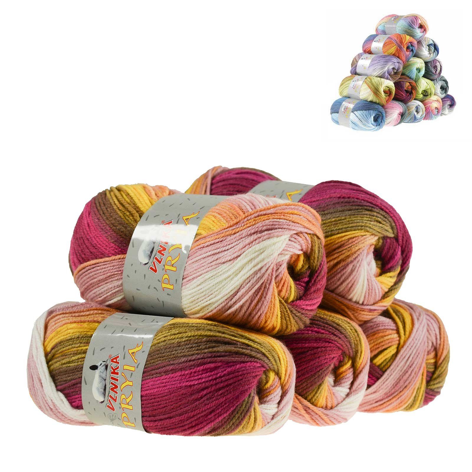 VLNIKA 5 x 100g Farbverlaufsgarn Pryia Häkelwolle, 120 Mysterious Lady