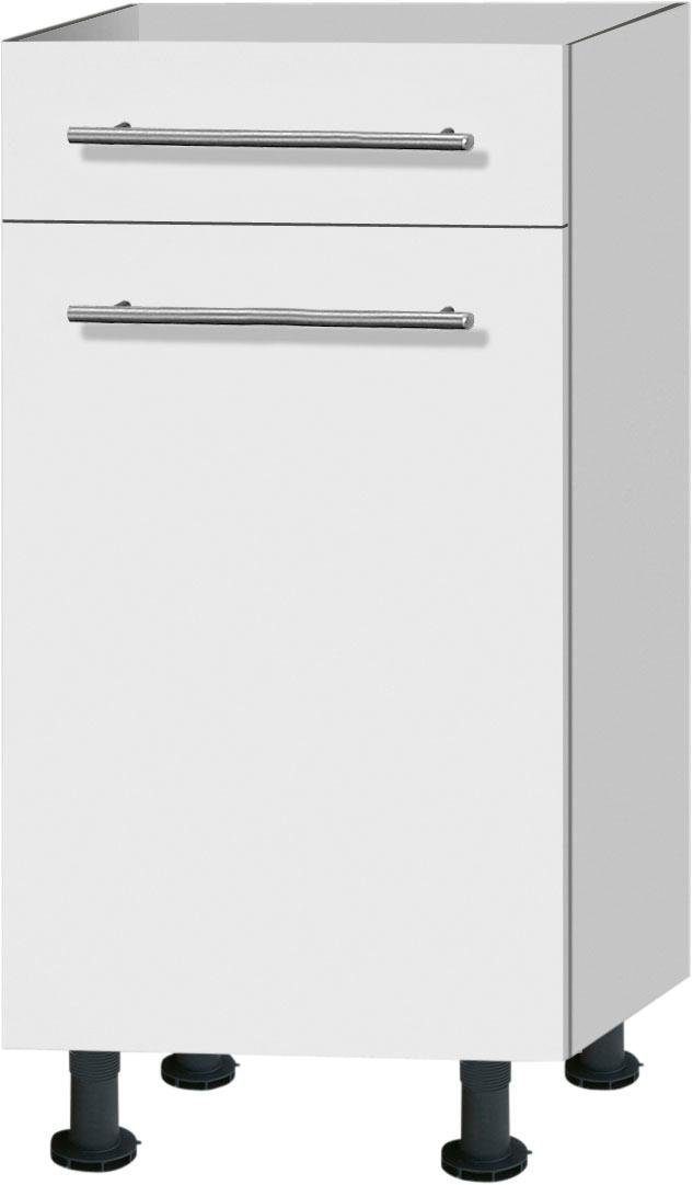 OPTIFIT Unterschrank Bern 40 cm Füßen Tür mit breit, höhenverstellbaren Schubkasten, weiß | weiß Hochglanz/weiß mit und