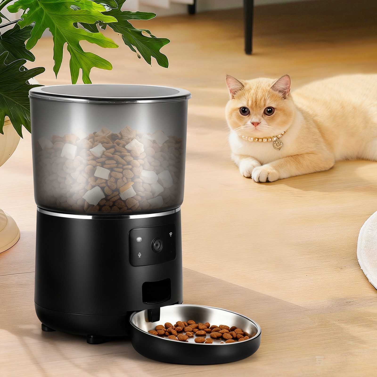 BlingBin Futterautomat 4L Intelligenter Katzenfutter Automat, 2.4G WiFi Futterspender Katze, mit APP Video Audio Nachtsicht, Katzenfutter Automat mit Edelstahlnapf