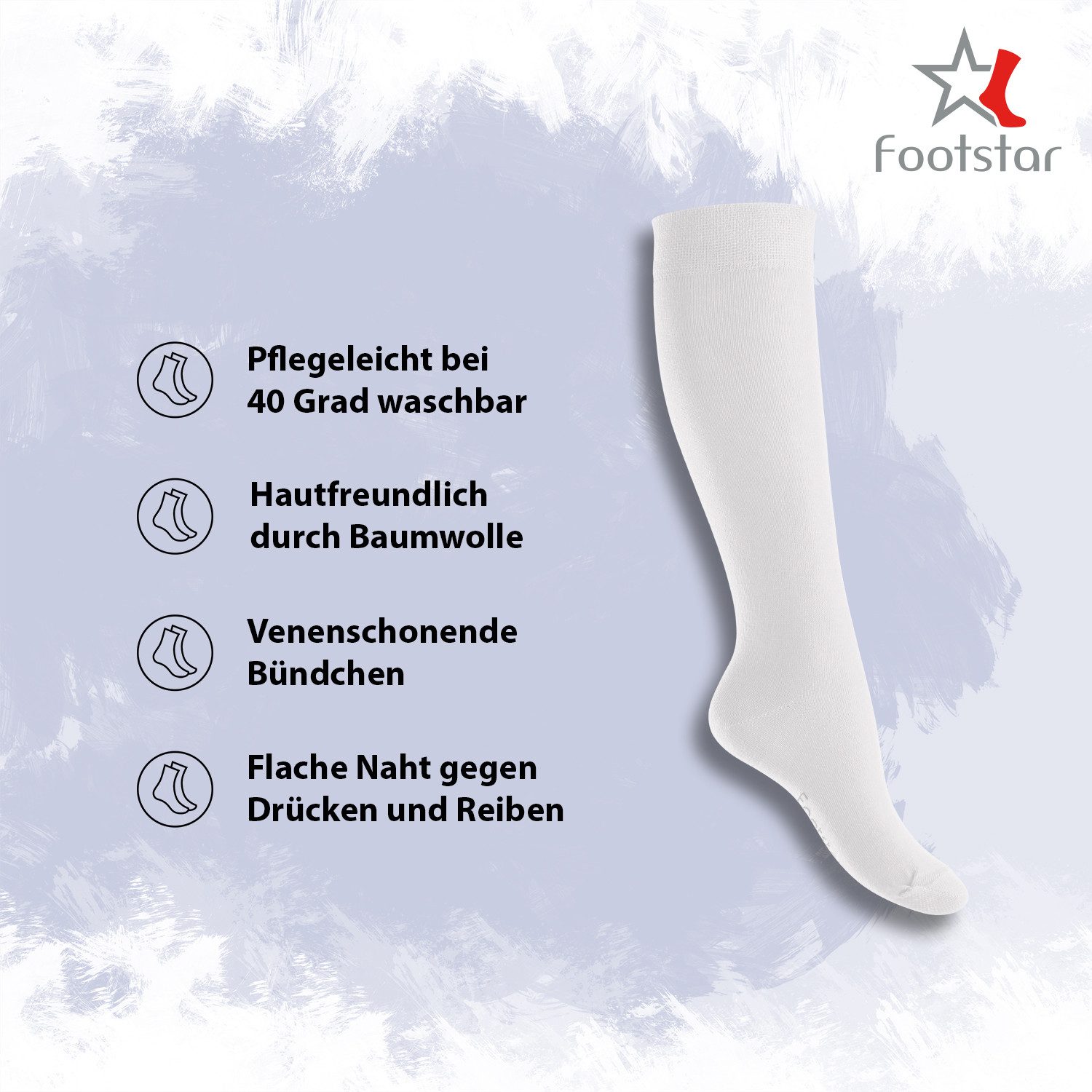 Footstar Langsocken EVERYDAY! 5 PAAR Damen & Herren Kniestrümpfe Lange Socken kniehoch – Bild 2 von 3