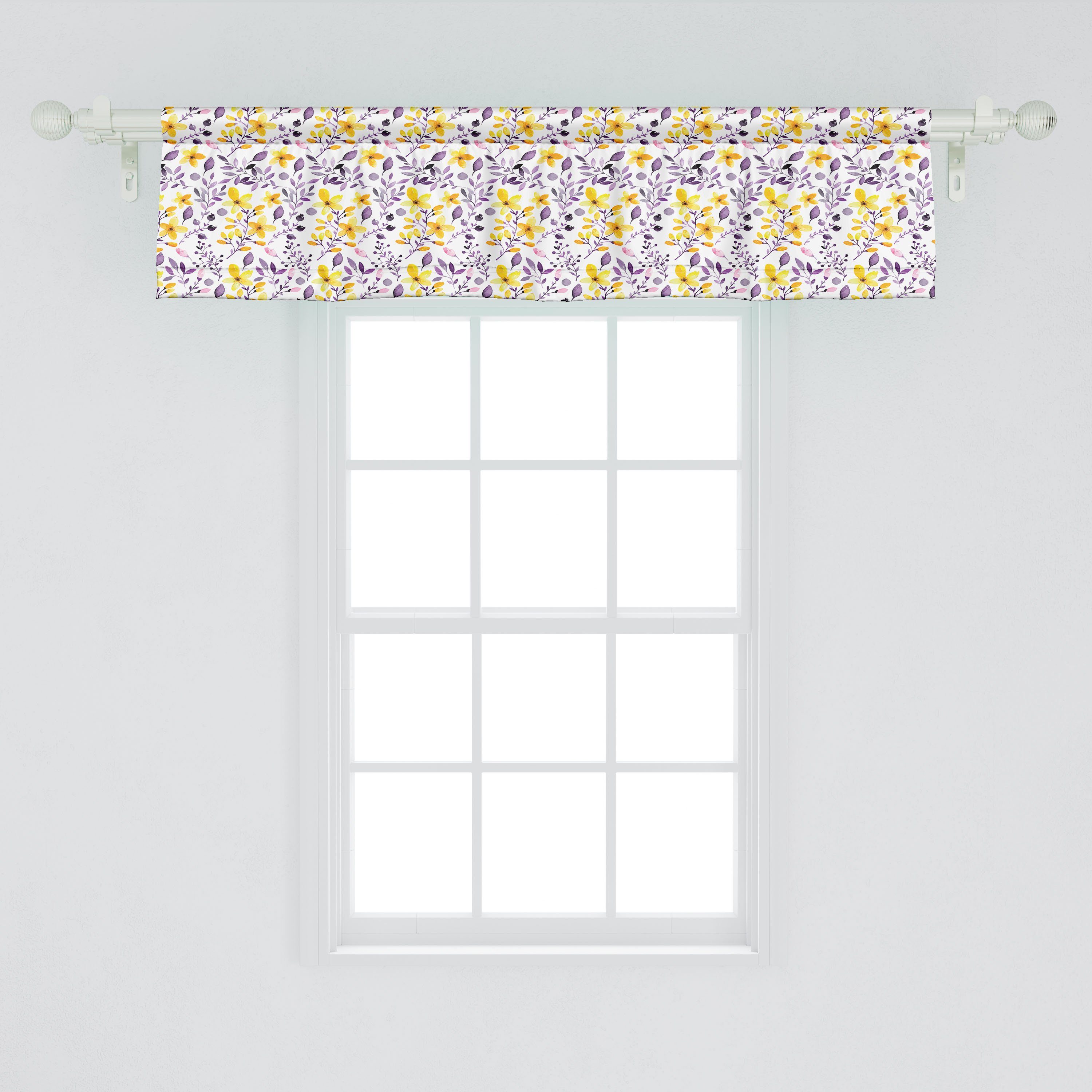 Scheibengardine Vorhang Volant für mit Küche Schlafzimmer Gelbe Abakuhaus, Microfaser, Wildblumen Aquarell Dekor Stangentasche