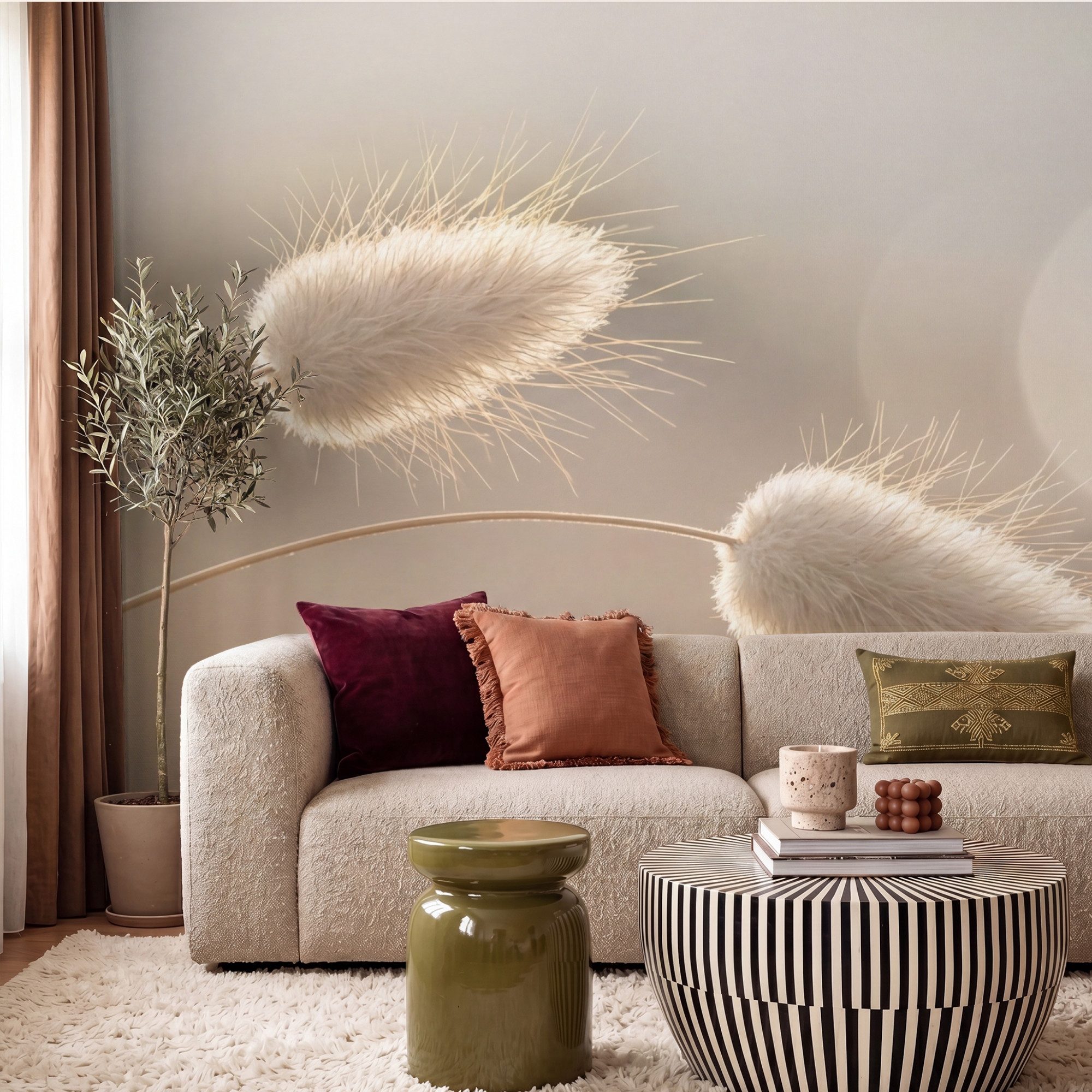 OnlyWow Fototapete Dunstschwanzgras - Grannenhaare - Sonnenlicht, Matt, bedruckt, Wandtapete, Wohnzimmer, Vinyl Tapete 260x220cm