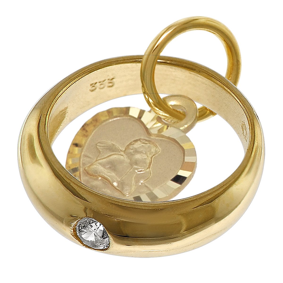 trendor Kette mit Anhänger Taufring mit Engelherz Gold 333 an goldplattierter Silberkette