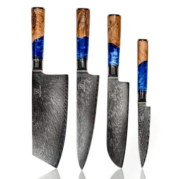Küchenkompane Messer-Set Damast Messer Kombipaket mit magnetischem Messerblock - 5-teilig (2-tlg)