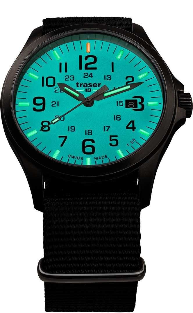Traser Quarzuhr P67 Officer Pro GunMetal SkyBlue Herrenuhr 108647 Natoband 42 mm, mit selbstleuchtendem trigalight