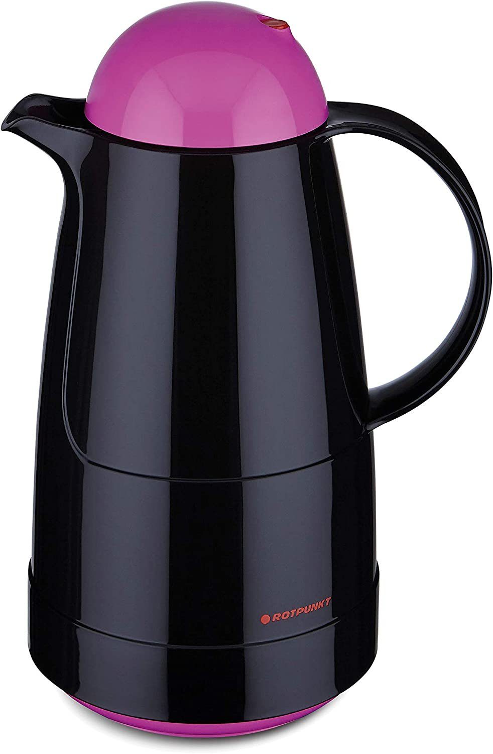 ROTPUNKT Isolierkanne 1,0 ltr. hochwertig I Glaseinsatz I BPA Frei I Made in Germany, 1,0 l, (Kaffeekanne I Teekanne, black/bottlepop), Glaskolben aus doppelwandigem Rosalin-Glas