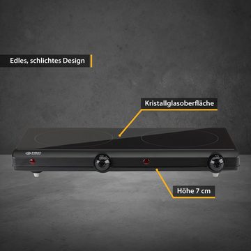 TZS FIRST AUSTRIA Doppelkochplatte Infrarot Kochplatte, 2500W, Glaskeramik, stufenlose Temperaturregelung, Kochfeld Schwarz, manuelle Bedienung, mobil, Herdplatte