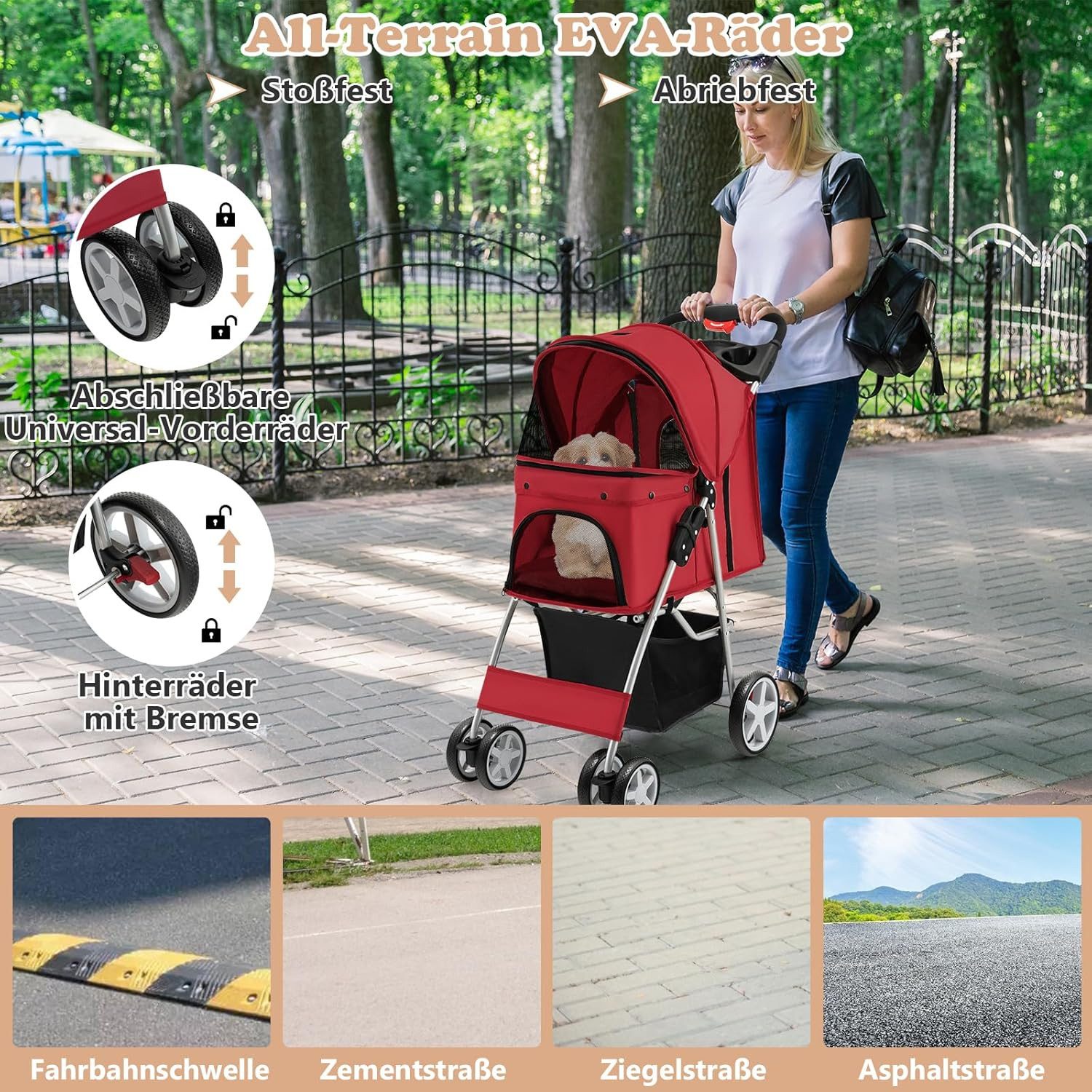 KOMFOTTEU Hundebuggy Fahrradhundeanhänger klappbar, mit Korb & Ablage