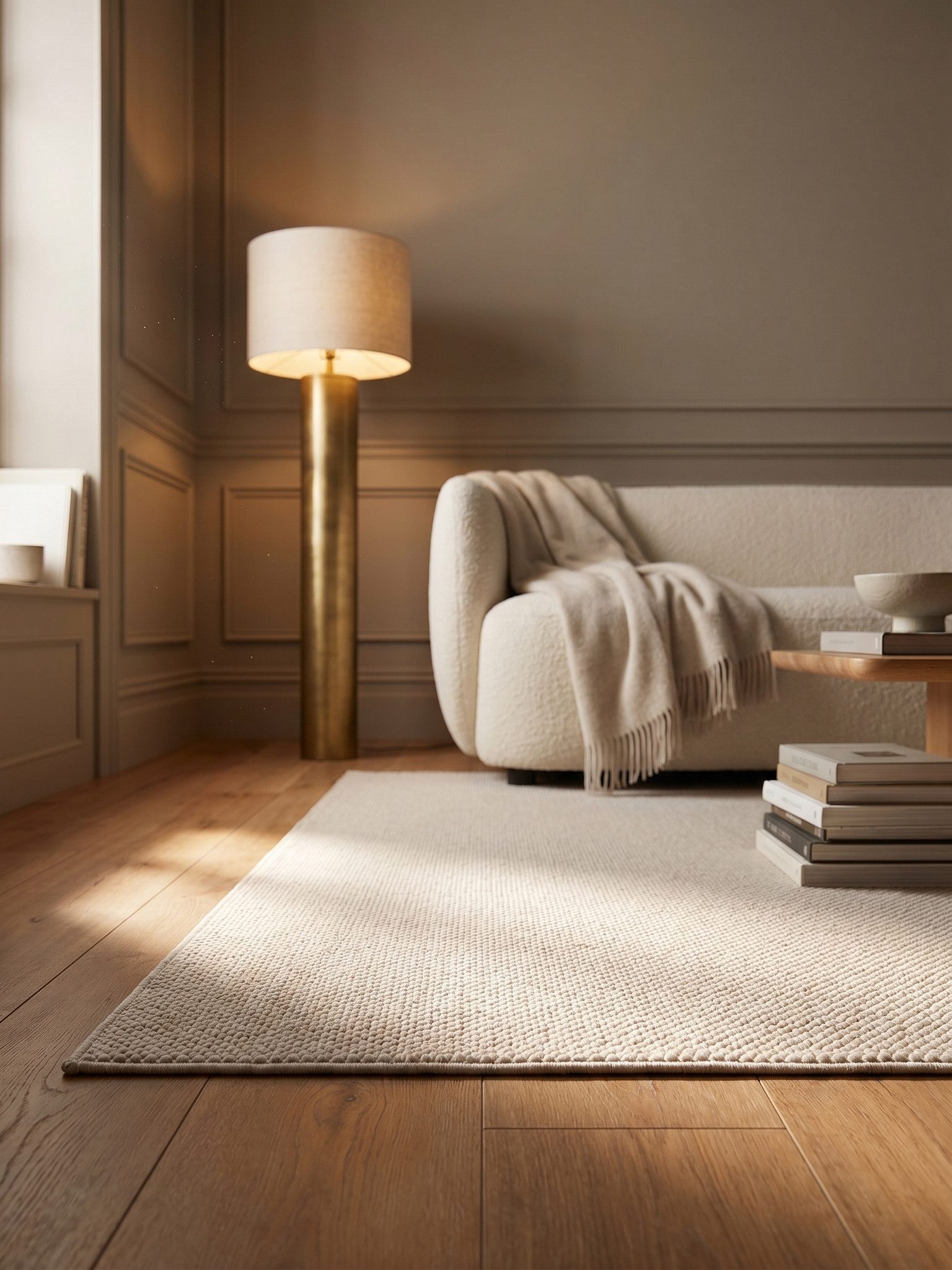 KADIMA DESIGN Teppich LANGAU Flachgewebe Kurzflor Berber Uni Meliert Wohnzimmer Pflegeleicht, Rechteckig, Höhe: 7 mm, Creme, 160x230 cm, Saugroboter OEKO-TEX Fußbodenheizung
