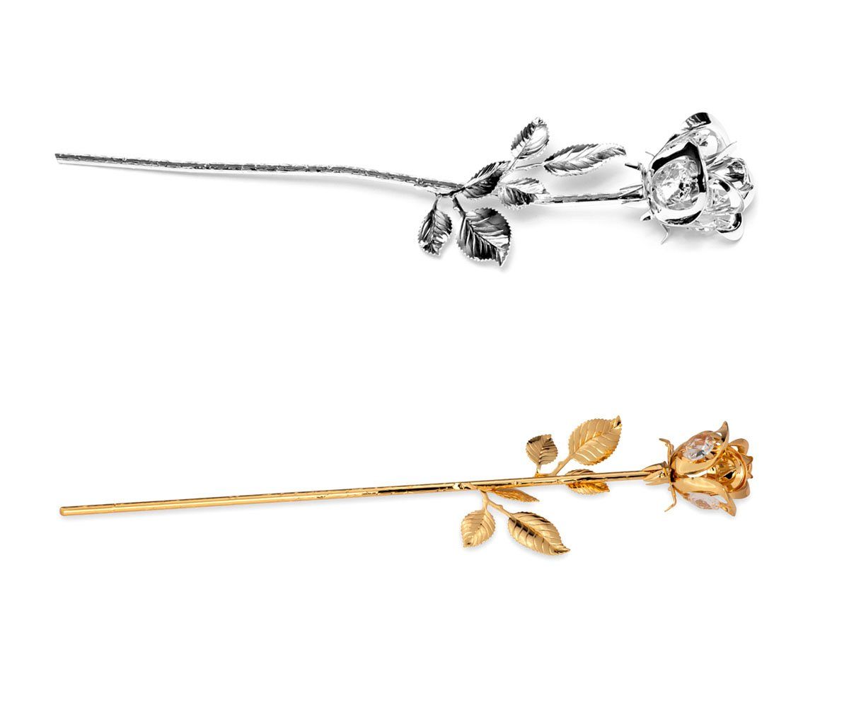 Kunstblume Metall Rose versilbert Swarovski Kristalle Dekoblume, Brillibrum Gold