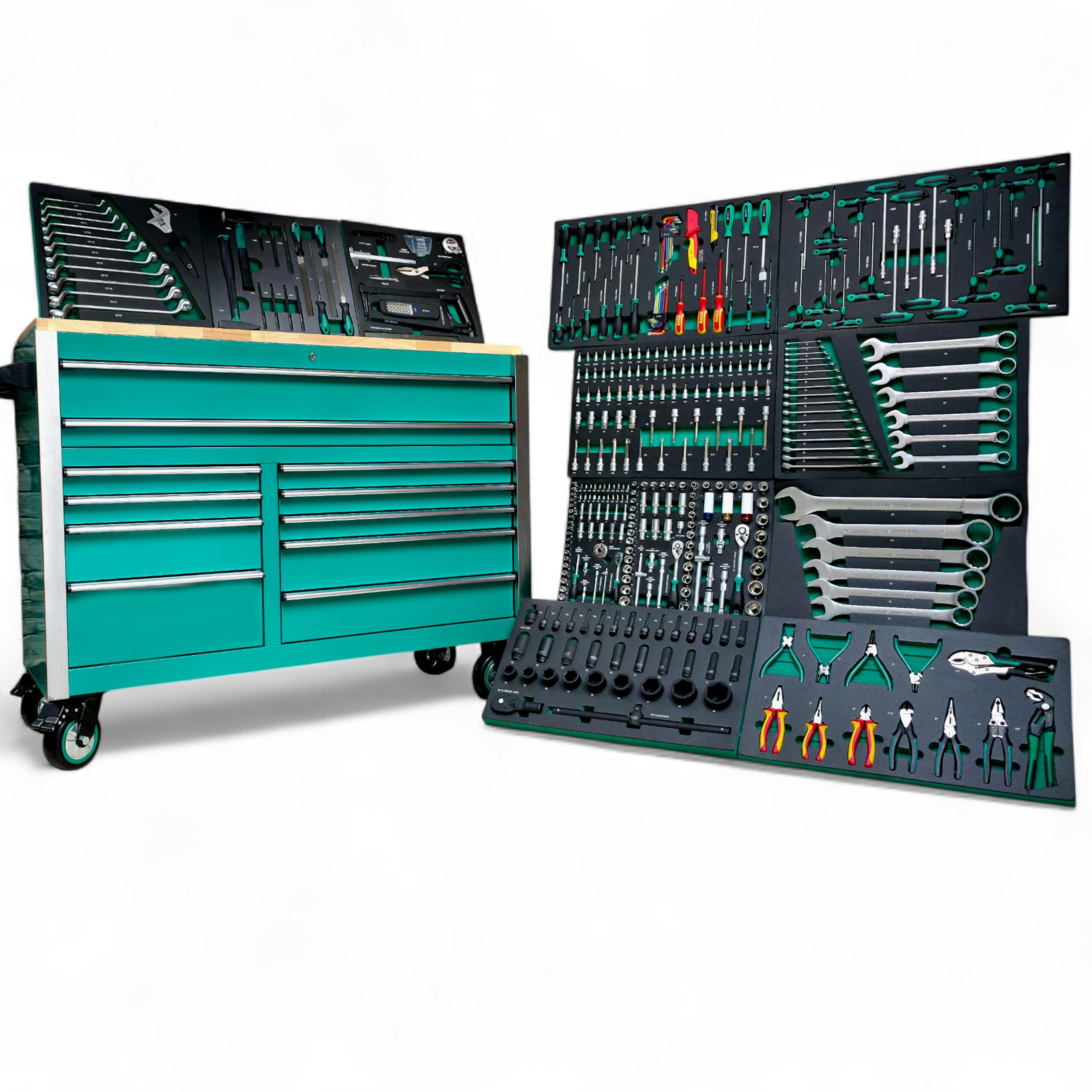 DeTec. Werkstattwagen – Schwerlast Werkzeugwagen mit 11 Schubladen für LKWs & Nutzfahrzeuge, 300-tlg. Werkzeugset, Abschließbar, inkl. Rollen mit Bremse, Kratzfeste Pulverbeschichtung