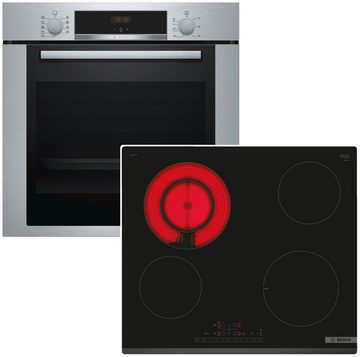 BOSCH Backofen-Set Einbaubackofen + Glaskeramikkochfeld autark 60 cm Teleskopauszug