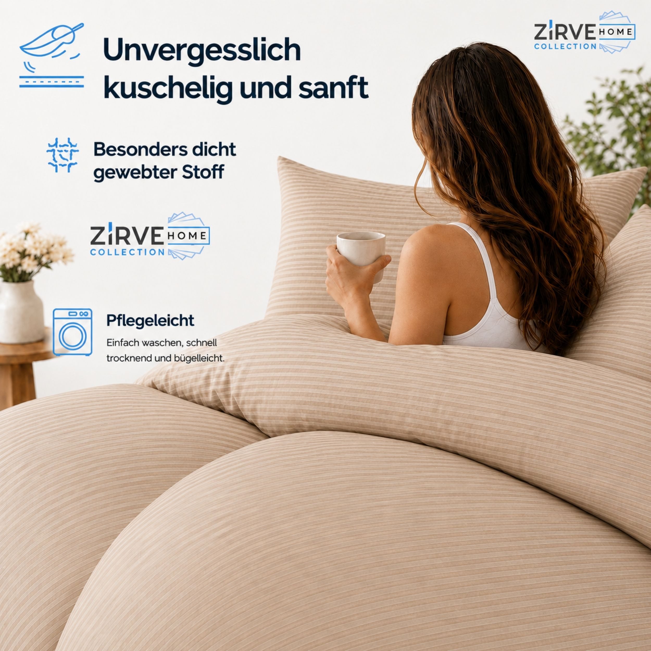 ZIRVEHOME Bettwäsche Baumwolle Bettbezug Streifenmuster– Ganzjahres-Bettwäsche-Sets Damast, Renforce, 2 teilig, 135x200 Bettbezug Baumwolle Pflegeleichte Ganzja – Bild 4 von 5